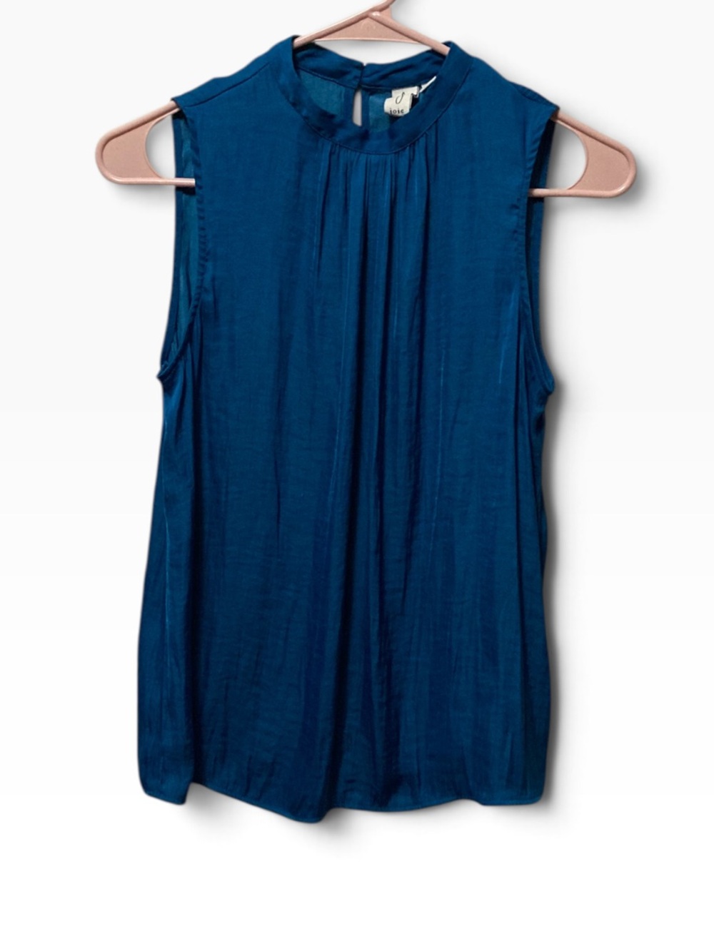 Joie Peacock Sapphire Blue Sleeveless Pleated Mock Neck Top - Deep Teal Blue